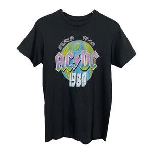 Junk Food AC/DC World Tour Graphic Band Tee Small New Black Retro Boho Rock